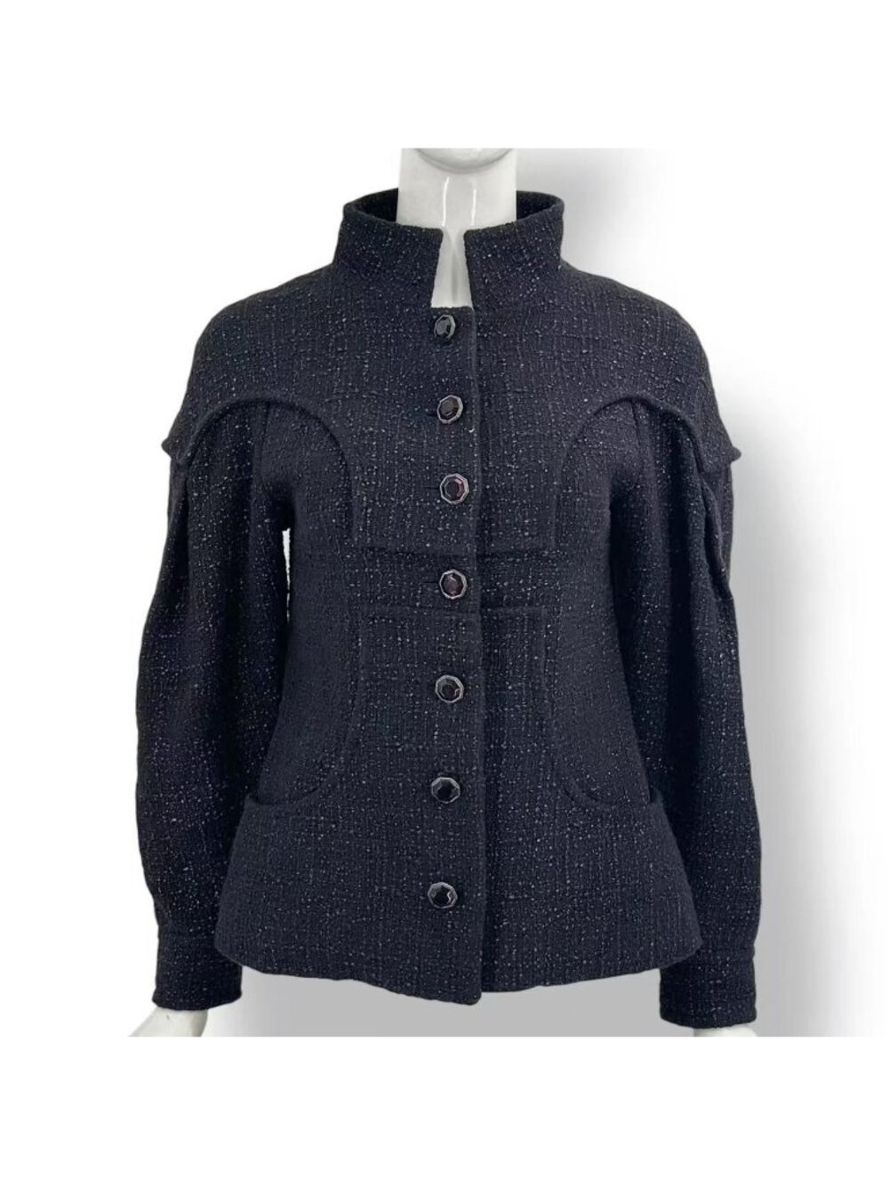 Chanel Jacket Tweed Silk Black Purple